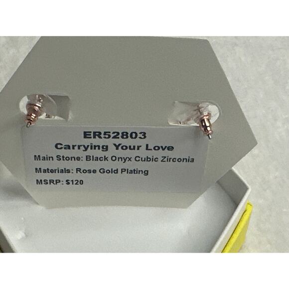 Bomb Party ER52803 Carrying your love earrings rose gold plating black onyx cz - Picture 2 of 2